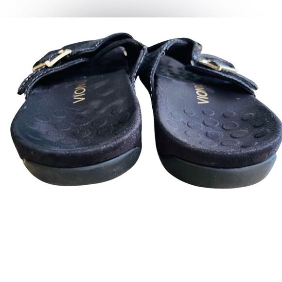 Vionic Sandal Dorie Size 9, Black Leather Snake Print Slide On Sandal w/buckle - Picture 6 of 6